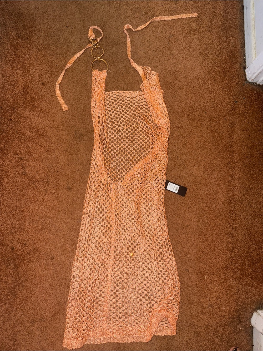 Fashion Nova Peach Mesh Halter Beach Cover-Up with Ring Detail